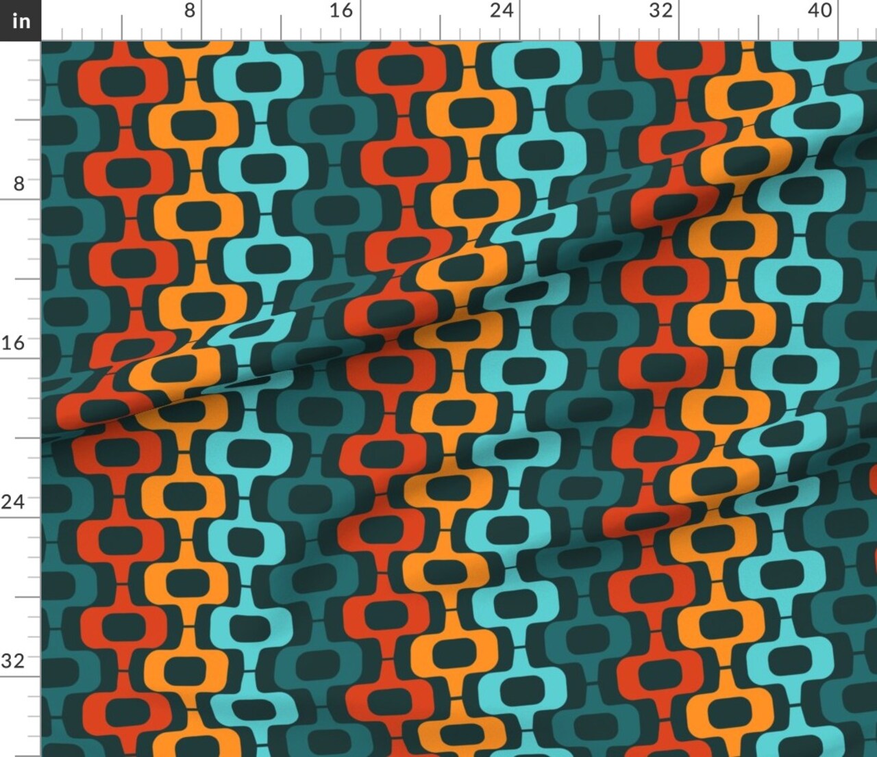 Retro Mcm Mod Squares Bold Geometric Orange Red Custom Printed Fabric by Spoonflower Various Fabrics by the Yard or Fat Quarter